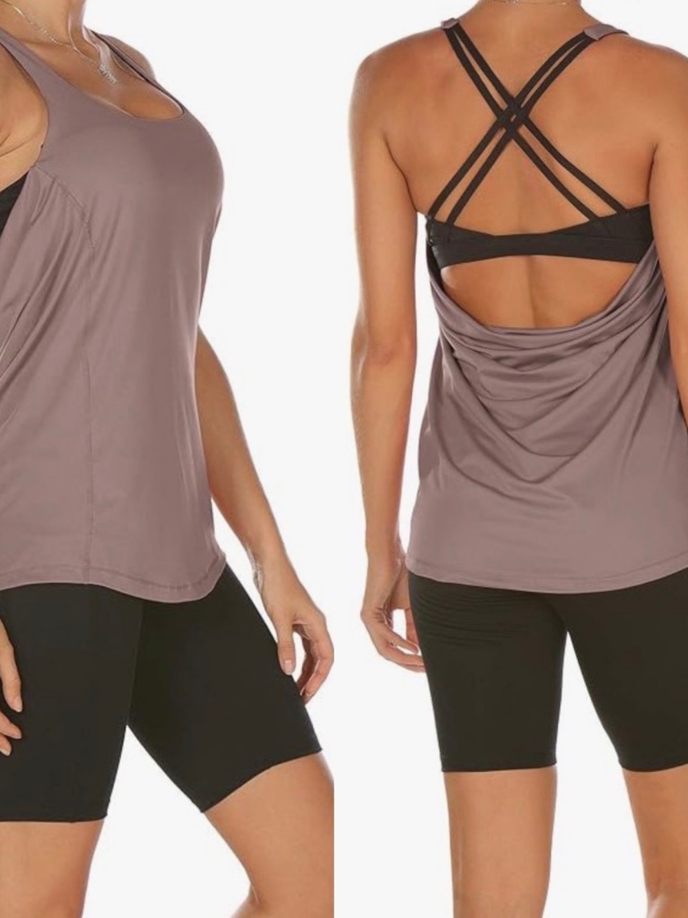 Icyzone Open Back Yoga Tank Built-In Sports Bra Mauve XL NWT